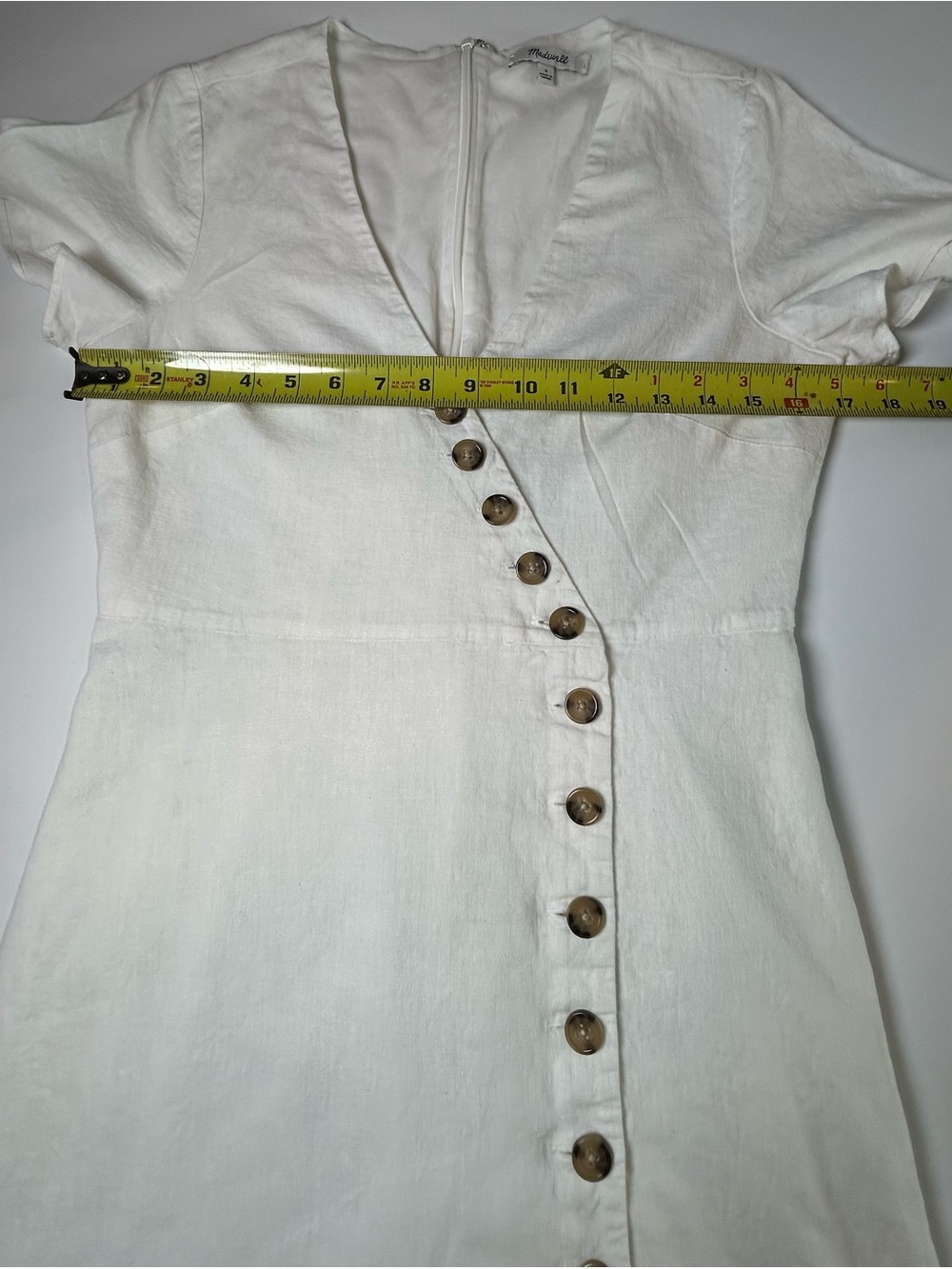 Madewell White linen blend Button-Front V-Neck Midi Dress short sleeve size 4 - Picture 11 of 14